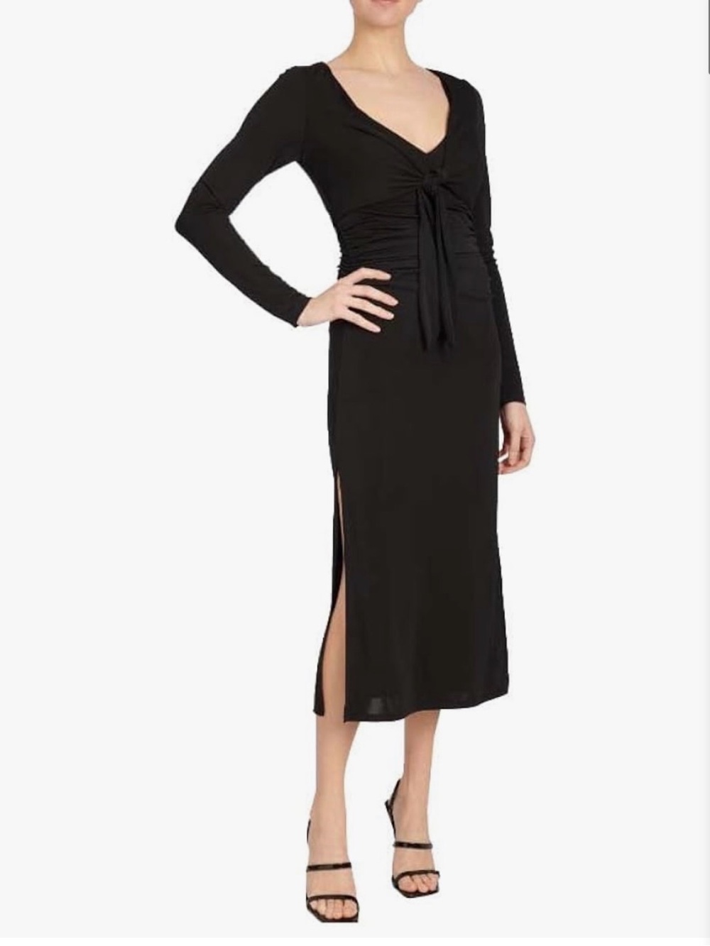 cinq a sept Black Long-Sleeve Tie-Front Midi Dress